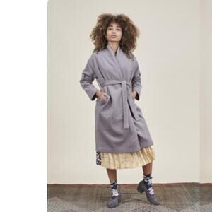 Evam Eva Angora Wool Robe Coat Taupe Gray Sz 2